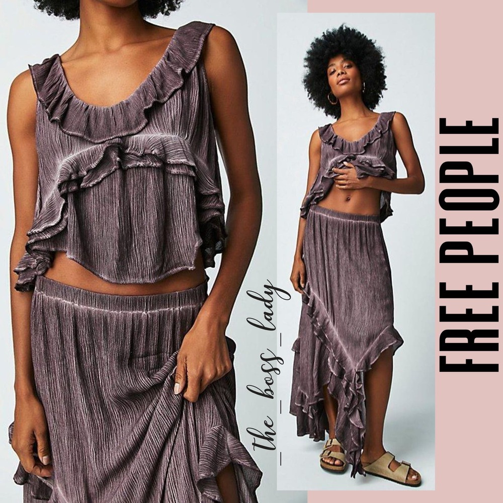 Free People maxi skirt and top set ruffles boho spring summer beach crop
